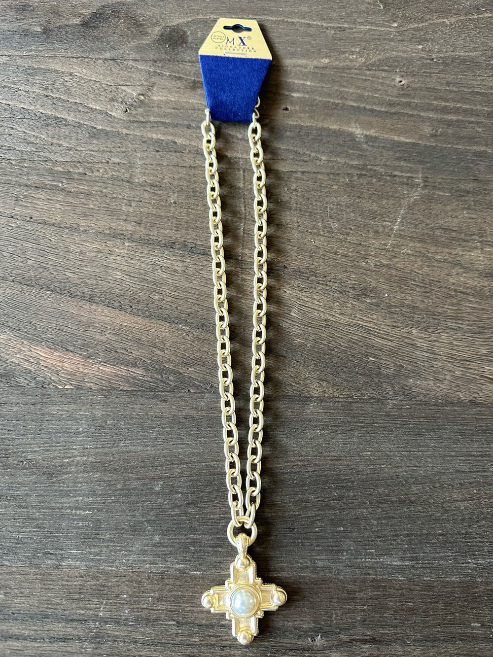 Gold Chain Necklace with Pearl Cross Pendant